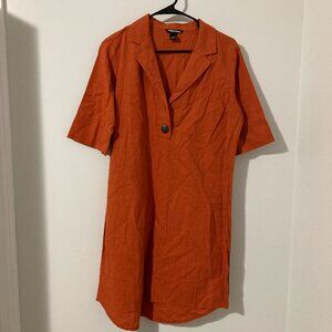 Women Size M 100% Cotton Orange Short Sleeve T Shirt Tunic Dress Loose Summer